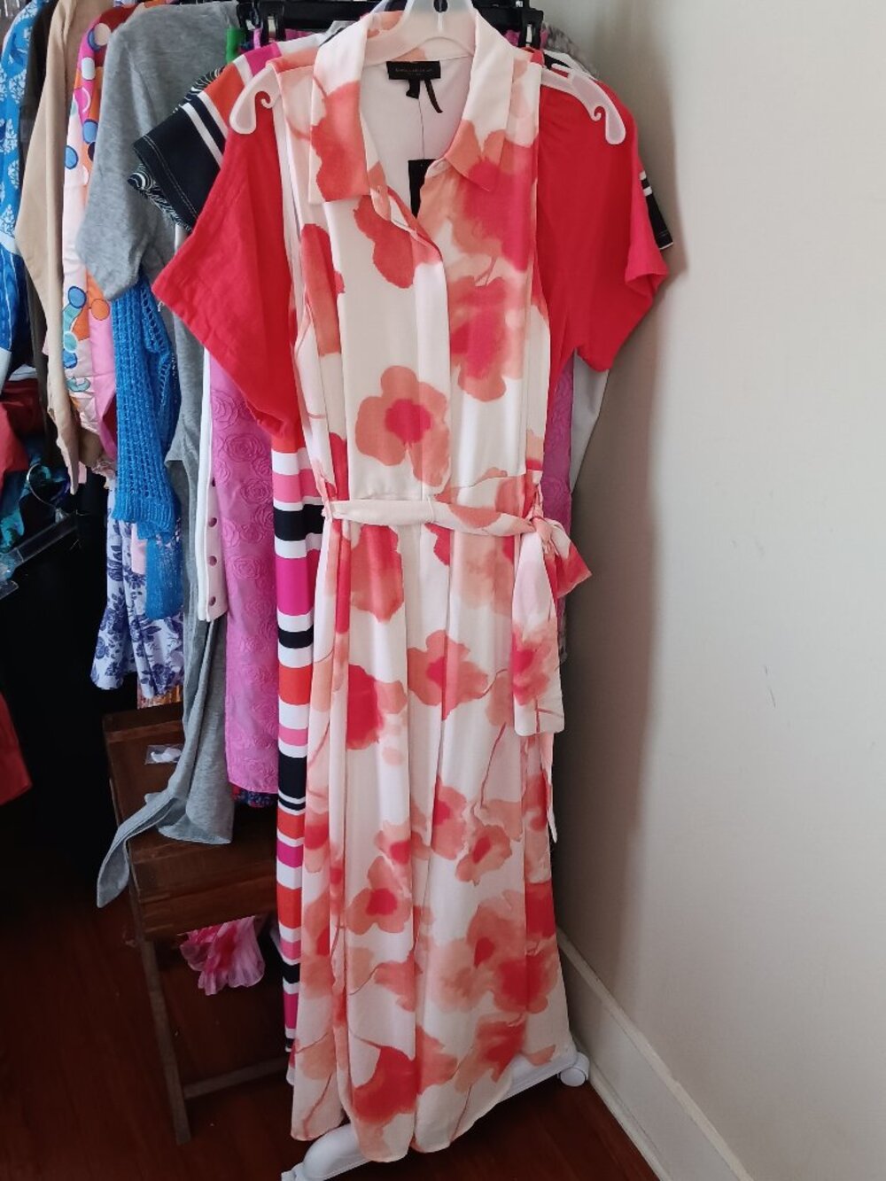NWT Donna Karan New York Peony Coral & Red Sleeveless Maxi Crepe Dress Size 12 - Picture 3 of 14